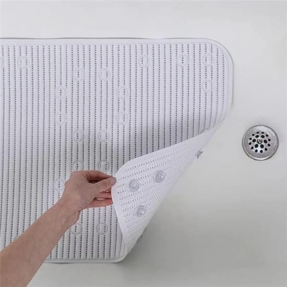 Non Slip Bath Shower Mat Cushioned Suction Cup Antimicrobial Tub Rug 17x36 White